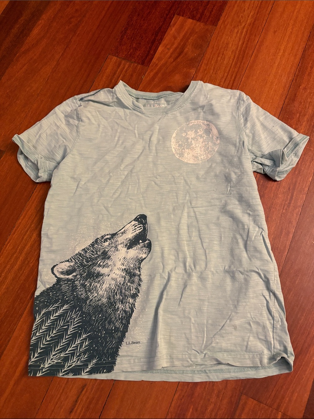 L.L. Bean Light Blue Kids Wolf Graphic Tee